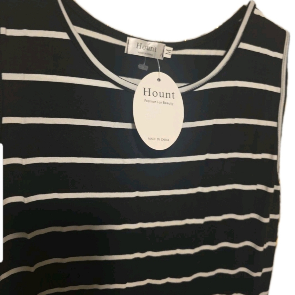 Women's Summer Sleeveless Black&White Striped Flowy Casual Maxi  with Pockets - Picture 3 of 5